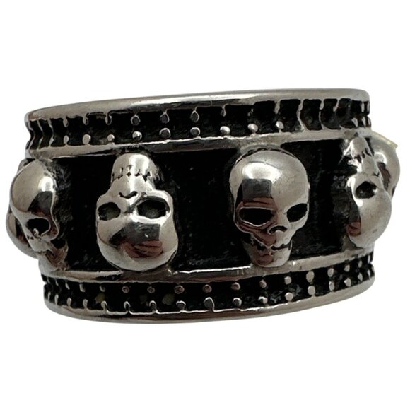Mens Skull Ring Size 11 Stainless Steel Wide Band Memento Mori Biker Goth - Picture 4 of 6